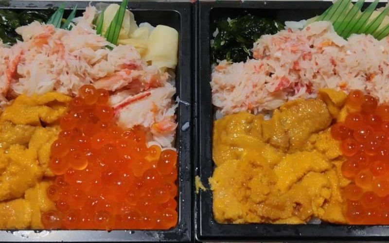 大丸神戸店「夏の北海道展」うに専門店 世壱屋のうに・いくら・カニの三種盛り弁当