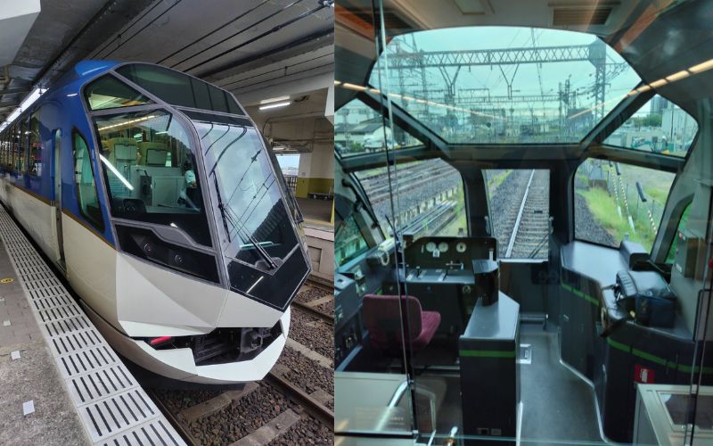 「しまかぜ」としまかぜの先頭車両からの車窓