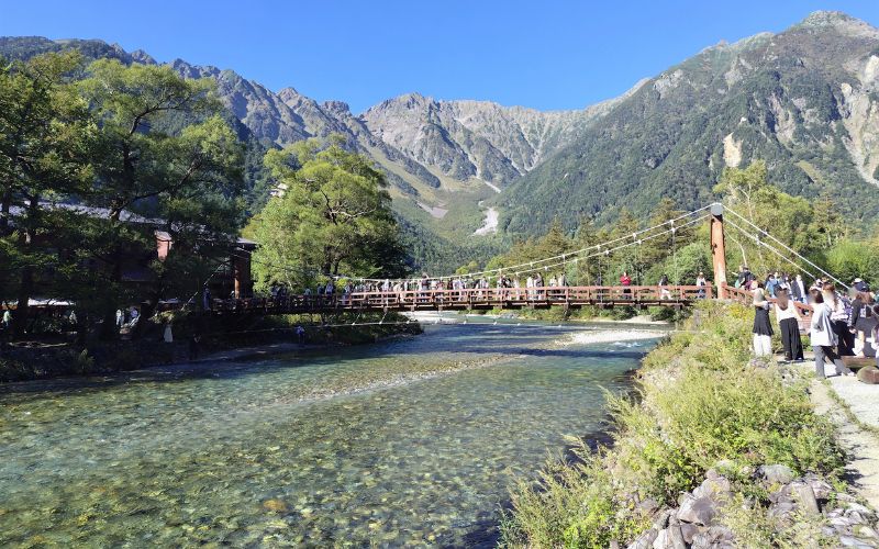 河童橋と梓川、穂高連峰
